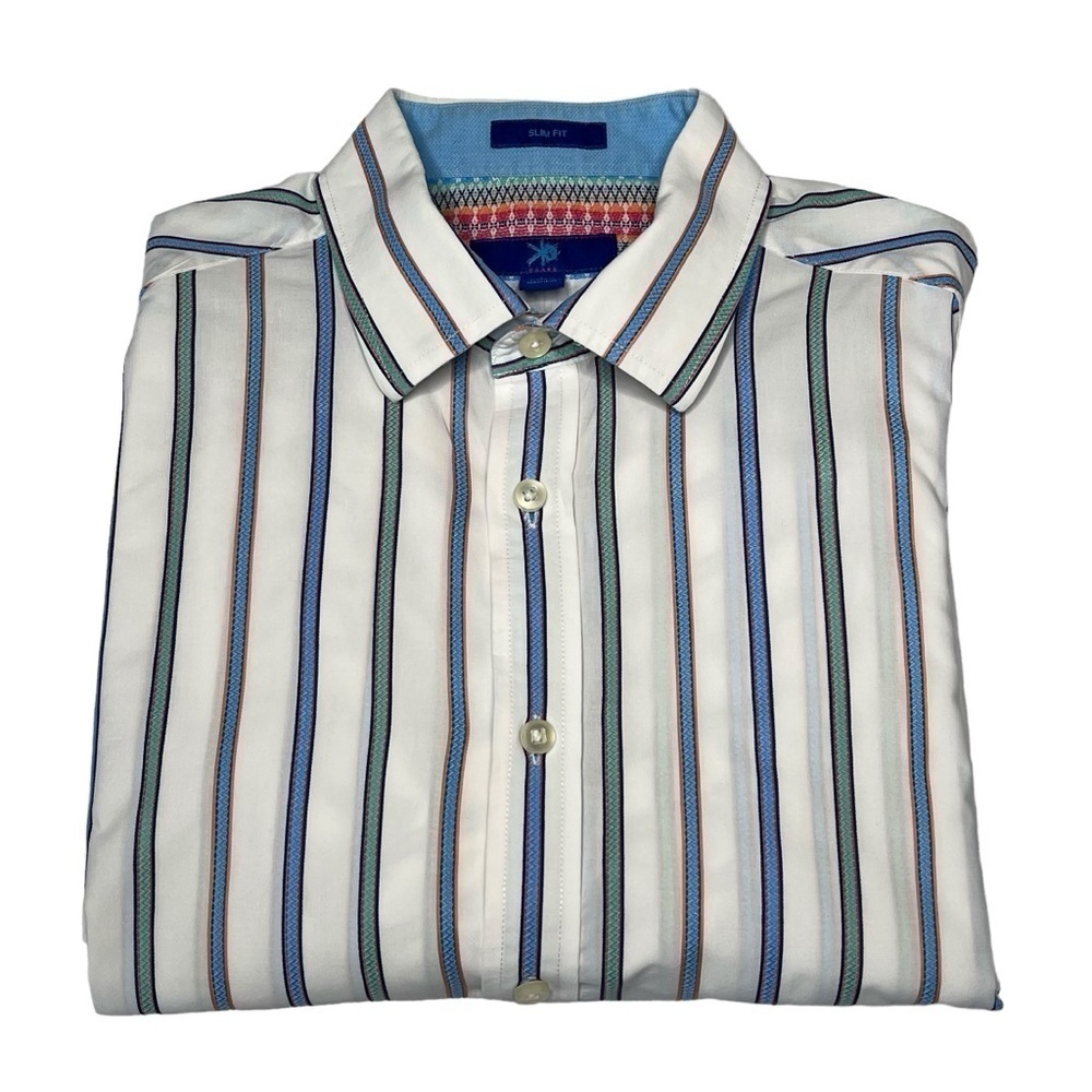 EGARA Pastel Striped Long Sleeve Button Down Slim Fit Men's Shirt Size L